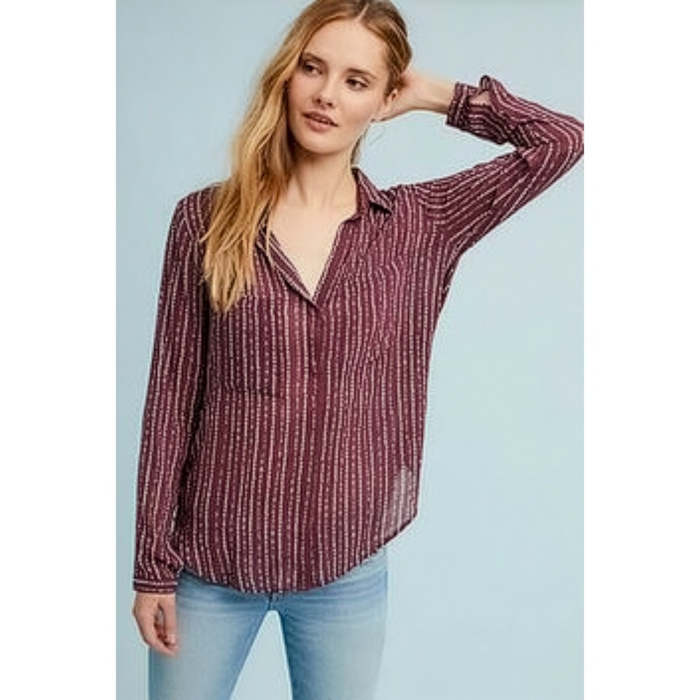 Cloth & Stone by Anthropologie Button Down Shirt Burgundy Arrow Stripe Rayon S